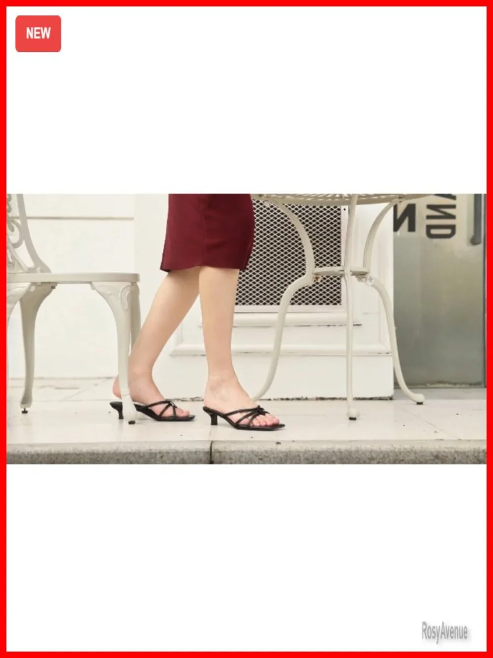 Square Toe Strappy Kitten Heeled Sandals, Faux Leather, Slip On, Cushioned